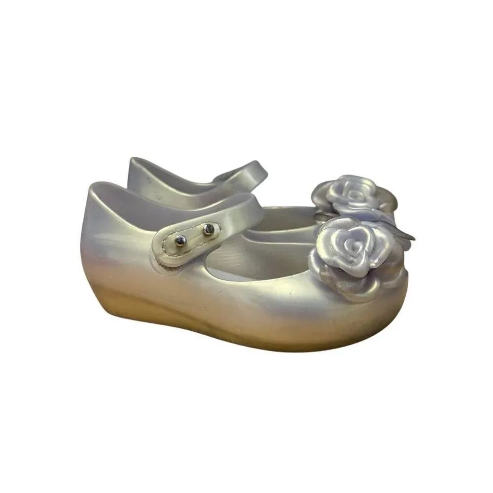 Mini Melissa Girls Toddler Sz 6 Ultragirl Flower Mary Jane Toe Shoes Flats Opal
